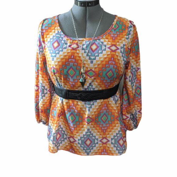 Women's Peach Love California  Long Sleeve Chiffon Colorful Top, Size Medium - Picture 3 of 5